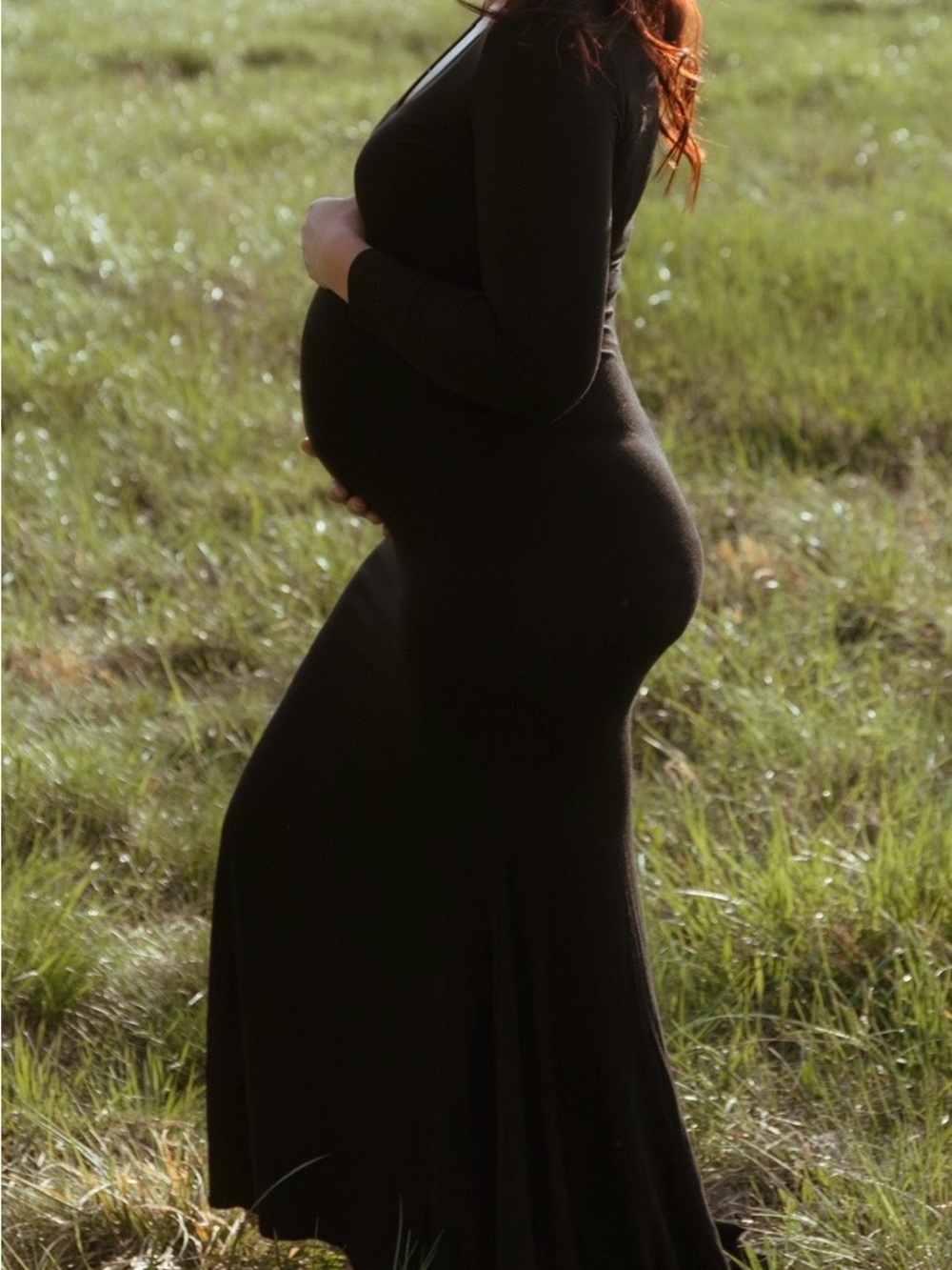 PinkBlush Black Long Sleeve Photoshoot Maternity Gown/Dress SIZE SMALL